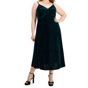 Green Velvet Women's Empire Waist Dress Sz L Feminine Whimsical Party Plus